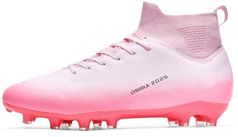Lynvola Football Boots for Men and Women AG/FG/TF Multi-Ground Soccer Cleats Lightweight Wide Training Shoes for Indoor & Outdoor Pink US 9