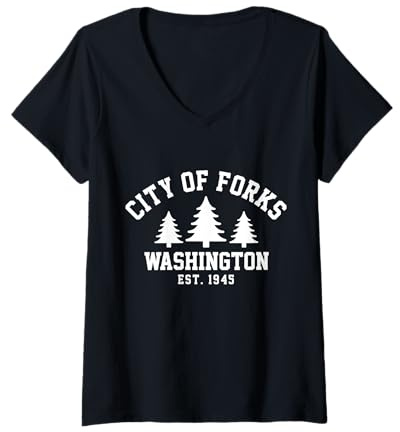 Womens City of Forks Washington V-Neck T-Shirt