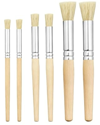6 Piezas Pinceles Pintura Acrilica Madera Pincel De Punta Redonda con Cerdas, para Acrílico, Pintura Al óLeo, Acuarela