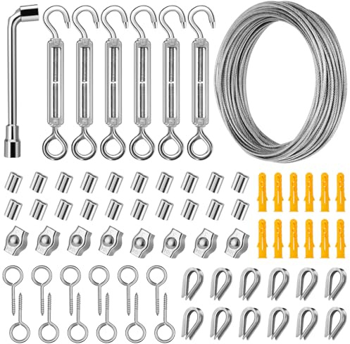 Garden Wire - 35m x 2mm Stainless Steel Wire Rope Kit with M4 Turnbuckles, M2/M3 Clamps & Full Fittings, PVC Coated Cable for Climbing Plants, Pictures, Shade Sails, Clothesline & Outdoor DIY Projects