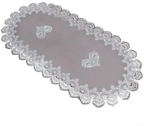 Ovaler Tischläufer aus Spitze, bestickt, transparenter Netzstoff, Teetischmatte, elegante Dekoration für Wohnzimmer, Schrank, Couchtisch (c)