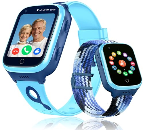 POKUJNFY 4G Smartklocka Barn för Pojkar Flickor - GPS Tracker Videosamtal Telefon Röstchatt SOS Klassläge Kalkylator Väckarklocka Spel Stegräknare - Digital Barn Smartwatch Klockor Gåvor