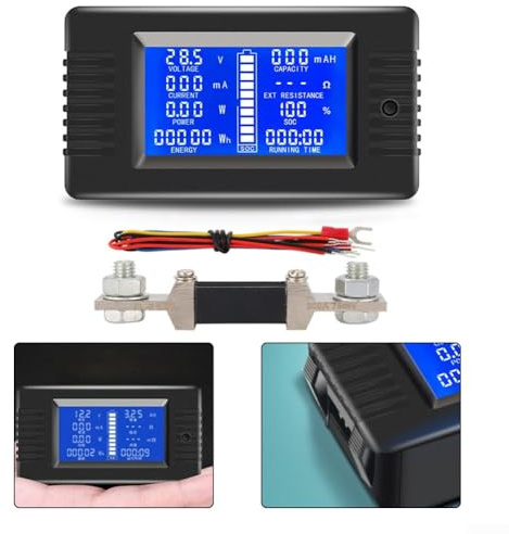 Tester per batteria auto, voltmetro DC 0-300 A, intervallo 0-200 V, analisi della capacità del consumo energetico, per uso automobilistico e industriale (200 A)