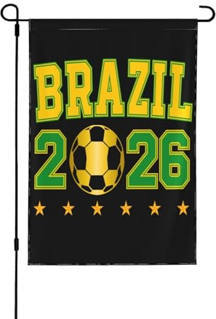 Bandiera 6 stelle Brasile 2026, tifoso del Brasile, pallone da calcio, bandiera Cup26, 12x18, doppio lato, da giardino, senza asta.