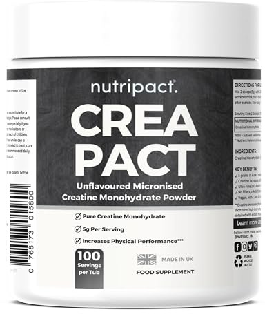 Premium Creatine Monohydrate Powder, Creapact® - 100% Ultra Pure, Unflavoured Micronised Creatine Powder | for Muscle Growth, Performance & Recovery - 100 Servings (500 Grams | 5g per Serving)