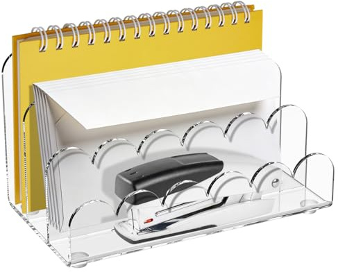 Brevhållare, akryl, 3 fack, brevställ, transparent brevhållare, brevhållare skrivbord, rundade kanter, för kontor, skolförvaring anteckningar, visitkort, vykort (transparent)