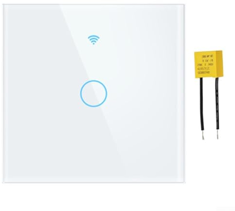 Interruptor de luz inteligente compatible con Tuya y aplicaciones, interruptor de pared táctil de 1 banda con condensador Wi-Fi 2.4GHz listo para RF433 (blanco)