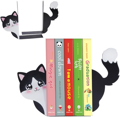 GOSLYLY Buchstützen, Metall Bücherstütze, Schwarz Buchstütze Katze
