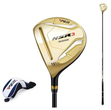 Vänsterhänt golfdriver professionell #1/3/5/4H grafitskaft hög studsning titan trä hybrid järnklubb med huvudbonad män sport (vänster, #3-S, guld)