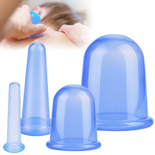 4 Piezas Ventosas de Masaje de Silicona, Kit De Ventosas Corporales Y Faciales, Copas De Silicona Con Succión Al Vacío Para Masaje Manual, Ventosas De Masaje Corporal Para relajarse