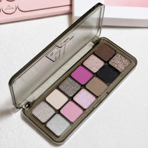 12-Colour Fairy Plum Eyeshadow Palette, Matte Metallic and Glitter Shades | Soft lilac pink and deep plum powders, blendable for daily makeup, parties, soft glam and plum-toned smokey eye looks