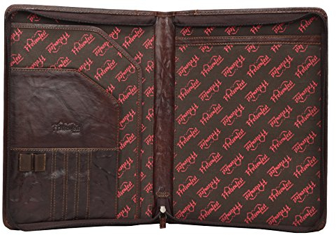 FFelsenfest A4 Leder-Schreibmappe mit Reißverschluss braun (espresso) I Aktenmappe mit Reißverschluss I Din A4-Vertretermappeaus Leder I Konferenzmappe I 34,5 x 26 x 3 cm