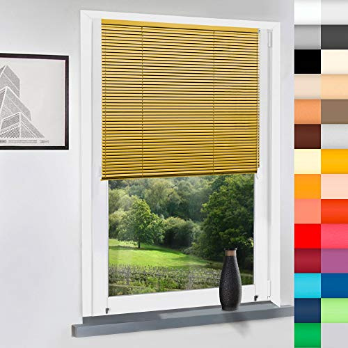 Mass-Gardinen-Shop Aluminium Jalousie nach Maß, Endloskette, Kette, Monocomando, Maßanfertigung, für Fenster und Türen, Alu, Fenster, Klemmfix ohne Bohren (Pastellgelb, Höhe: 100cm x Breite: 40cm)