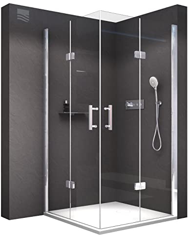BERNSTEIN Duschkabine 80x80 cm Eckdusche EX213 mit faltbaren Duschtüren und Hebe-Senkfunktion Duschabtrennung 8mm ESG-Sicherheitsglas Nano-Beschichtung Echtglas-Dusche