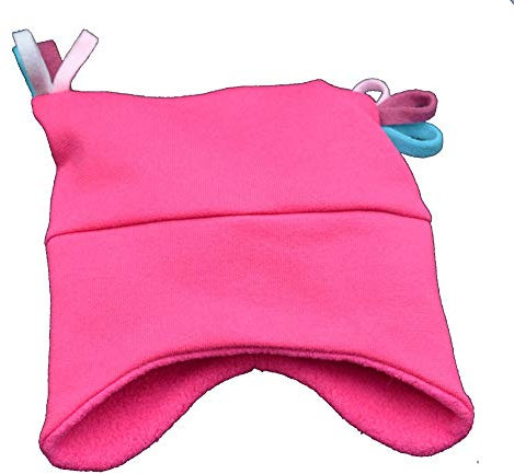 Kuschelmütze mit bunten Bommeln, Kindermütze, Kinderhaube, Wintermütze aus Fleece, Größe:S, Farbe:pink