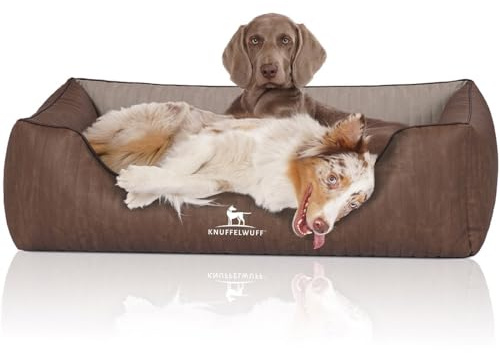 Knuffelwuff Orthopädisches Hundebett Outlander aus laser-gestepptem Kunstleder XXL 120 x 85cm Braun/Grau - abnehmbarer Bezug - leicht zu reinigen - für große, mittelgroße und kleine Hunde