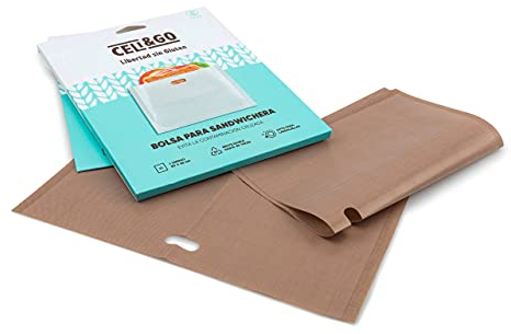CELI&GO Bolsas para Tostar en Sandwichera o Tostadora Grande tamaño Bocadillo 20 x 25 cm - Pack de 2 Bolsas para Tostar en Sandwichera Reutilizables, Lavables, Antiadherentes