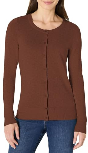 Amazon Essentials Cardigan Girocollo Leggero (Taglie Forti Disponibili) Donna, Marrone, S