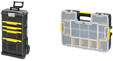 STANLEY Rolling Workshop Toolbox, Detachable Toolbox with Drawers, Flip Bin, Back Pocket, 7 Heavy Duty Wheels, 1-79-206 & 1-94-745 Sort Master Seal Tight Professional Organiser