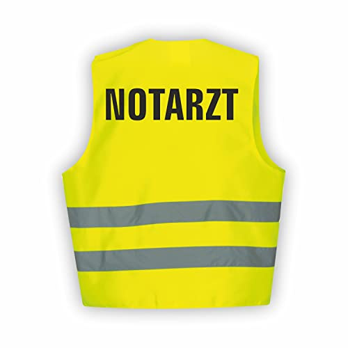 Fassbender-Druck WARNWESTEN - Sicherheitsweste GELB Warnweste nach EN ISO 20471 zertifiziert - Warn Weste NOTARZT - Unisex mit hochwertigem Reflektorstreifen