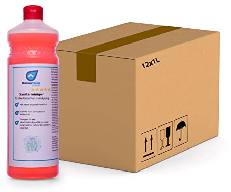KaiserRein Sanitärreiniger 12 x 1 L rot Konzentrat für Fliesen, Boden, Einrichtungen er löst schnell Wasserstein, Kalkseifenrückstände, Urinstein sowie Kalk und Schmutz