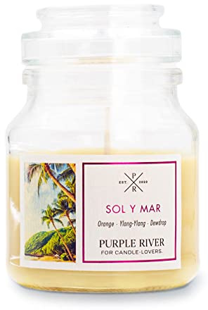 Purple River kleine Duftkerze im Glas mit Deckel | Sol Y Mar | Duftkerze Fruchtig | Sojawachskerze | Raumduft für Zuhause | Geschenke für Frauen