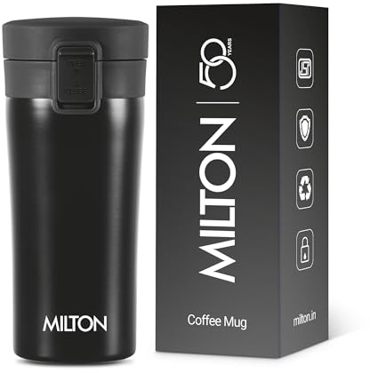 MILTON Travel Coffee Mug with Lid 12 oz, Stainless Steel for Drinks, Double Wall Vacuum Insulated Cup for Hot and Cold Drinks, Leakproof Design, Car Cup Holder Friendly - Black