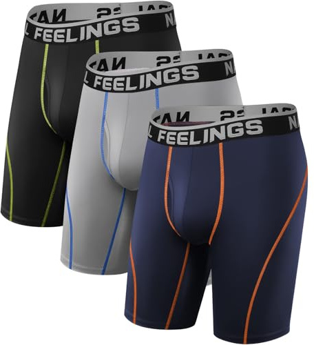 Natural Feelings 9 Zoll Langes Bein Sport Boxershorts Herren 3/4er Pack | Elastisch Unterhosen Männer Mit Eingriff Lange Boxershorts Geeignet Für Den Alltag und Verschiedene Sportarten S-XXL
