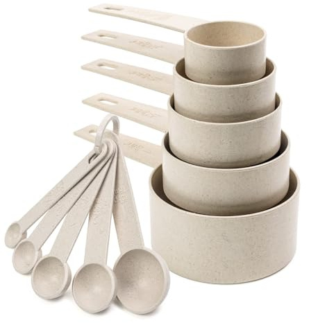 Beille Cream Wheat Straw Measuring Cups Spoons Set Cooking Baking Tools 10pc