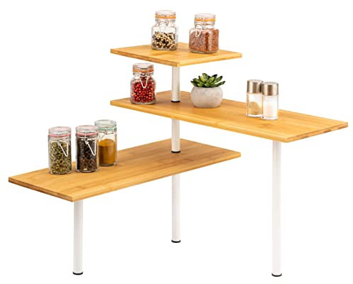 bremermann Bambus-Eckregal, Küchenregal, Material aus Bambusholz und Edelstahl (Weiß)