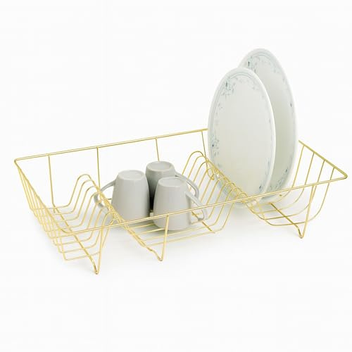 AAMEN Kitchen Dish Rack – Gold, Wire Dish Rack, Dish Drying Rack, Stainless Steel Dish Drying Rack for Kitchen Counter - L48.5 x W30 x H10cm (Approx.)
