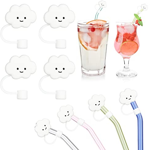AUAUY 4 Stück Entzückende Silikon Strohhalm Abdeckung, Staubdicht, Baiyun | Wiederverwendbare Trinkhalm Straw Stopper, Tragbare Strohkappen Abdeckungen, Strohstopfen, für Dekor 7-8mm Strohhalme