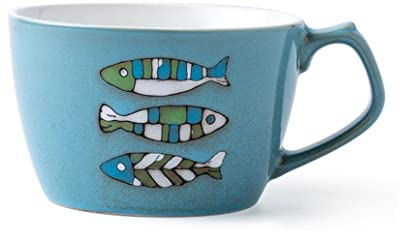 QPZK Cute Ceramic Large Coffee Mug,Porcelain Japanese Style Oatmeal Mug, Wide Coffee Mug, Breakfast Cup and Soup Bowl Hand Made Ceramic Mug for Milk,Tea,Fruit blue-650ml