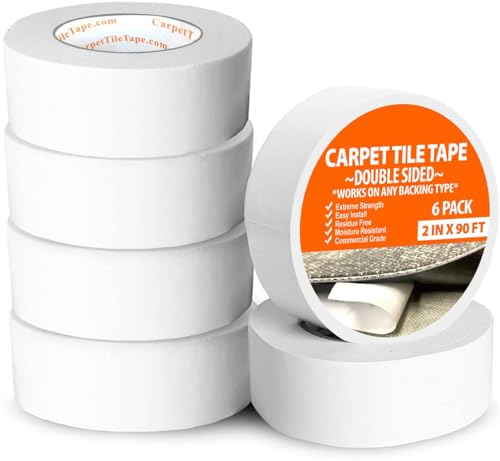 ALL FLOORING NOW Nastro biadesivo resistente per moquette, 5,1 cm x 27,4 m (confezione da 6), per tappeti, piastrelle, tappeti, interni ed esterni, nastro per tappeto erboso, nastro biadesivo