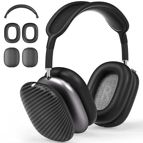 AHBTEYM - Carcasa para auriculares AirPods Max, carcasa de silicona TPU textura fibra de carbono compatible con accesorios de protección Apple AirPod Max (negro mate)