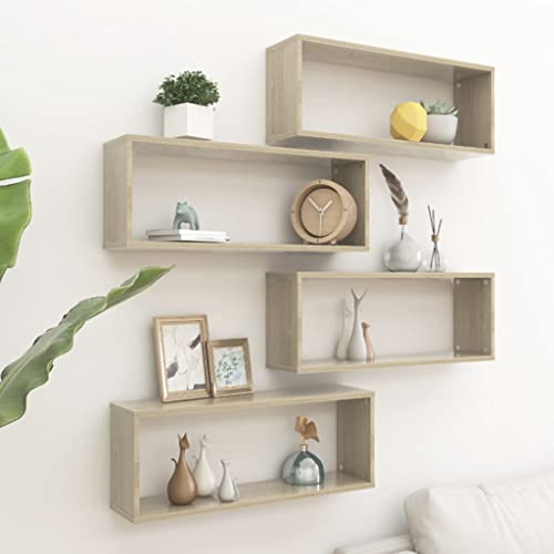WHOPBXGAD garderobenleiste,flurgarderobe,gaderobe,Würfelregale 4 STK. Sonoma-Eiche 60x15x23 cm Holzwerkstoffkleiderhaken Wand,hakenleiste,Garderobe Wand,