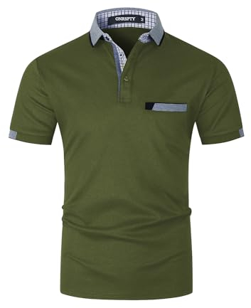 GNRSPTY Herren Poloshirts Kurzarm Baumwolle Polo Shirts Männer Slim Fit Polohemd Golf Farbe Nähen T-Shirt M-3XL,Armeegrün 24,M