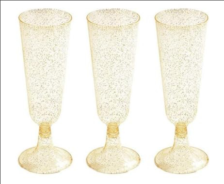 YZDZSW Bicchieri da spumante in plastica, 25 pezzi, 160 ml, riutilizzabili per spumante, per ricevimento di sette di matrimonio, compleanno, picnic, festa (paillettes)