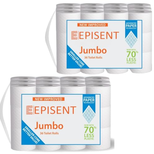 EPISENT 36 Rolls Jumbo Toilet Paper | Soft, Absorbent, Septic-Safe Bathroom Tissue | Bulk Pack for Home, Office, and Commercial Use - Ideal for Long-Lasting Convenience