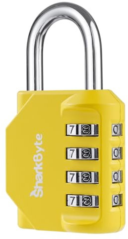 SharkByte Combination Padlock, 4-Dial Heavy Duty Combination Lock, Weatherproof Outdoor Lock Combination Padlock for Gym, School, Locker, Shed, Storage, Garage, Fence, Hasp, Toolbox (1 Pack) Yellow