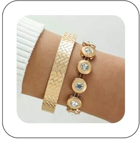Xduargs Punk Chunky Bangle Bracelet Vintage Crystal Circle Chain Bracelet Gold Wide Cuff Bracelet Cuff Open Adjustable Bangle Bracelet Jewelry for Women and Girls