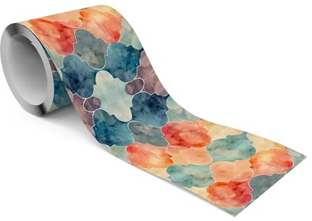 Muralo Bordüre Selbstklebend Bunte Aquarell-Ornamente - 10x300 cm | Tapetenbordüre, Modernes Design, UV-beständig, halbmatt, glatt und abriebfest - ideal für Wohnzimmer und Schlafzimmer