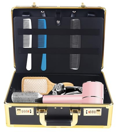 Barber Tragetasche, Haarschneider Werkzeugtasche Travel Organizer Friseursalon Koffer mit Schloss Professioneller Barber Stylist Case (Gold)