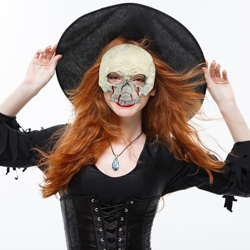 WOFASHPURET Halbmaske Schädel, Halloween Deko Maske, Halbgesichts-Schädel, Skeleton halbgesichts Skelett Horror Blutmuster-Geister für Halloween-Cosplay-rade
