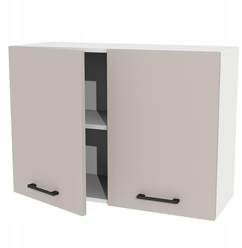 Laclar Hängender Küchenschrank 80 cm mit Türen - aus 16 mm Möbelplatte - ideal für mittelgroße und große Küchen - Viel Stauraum - Flexibler Aufbau - einfache Montage (Weiß Matt) (Kaschmir)