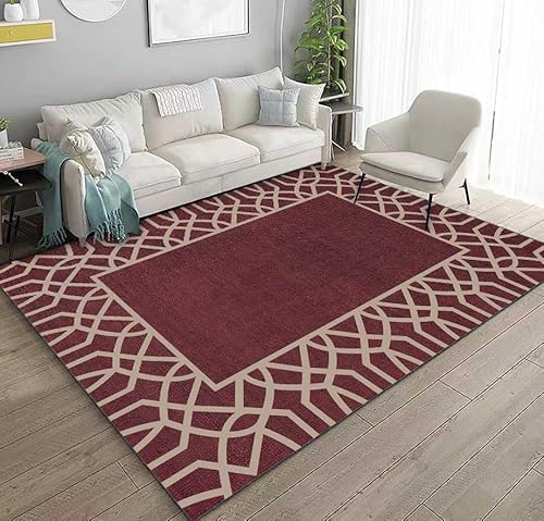 Teppich Rote Geometrie Flauschig Kurzflor,Mikrofaser Super Weich,Anti-Rutsch,Waschbar,Teppich Webteppich Für Wohnzimmer,Flur,Schlafzimmer Teppichläufer 120X160Cm