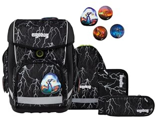 ergobag Schulranzen-Set cubo Set Super ReflektBär - Schwarz