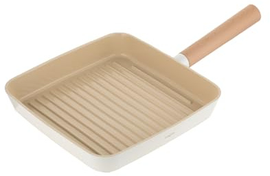 FLORINA Nube sartén grill de aluminio | 26x26 cm | Aluminio fundido | Apta para inducción | Revestimiento cerámico resistente a arañazos | Mango suave al tacto efecto madera | Resistente al calor