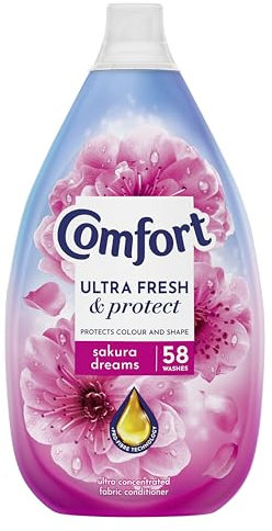 Comfort Ultra Fresh & Protect Sakura Dreams Fabric Conditioner softener with Pro-Fibre Technology Protects Colour and Shape 58 washes (870 ml)
