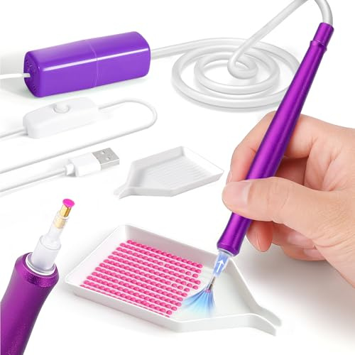 PP OPOUNT Elektrischer Diamond Paint Stift - Vakuum Diamond Paint Stift, Diamantmalerei Zubehör, Diamond Paint Zubehör mit Ablagefach, Langlebig und Stabil(Purple)